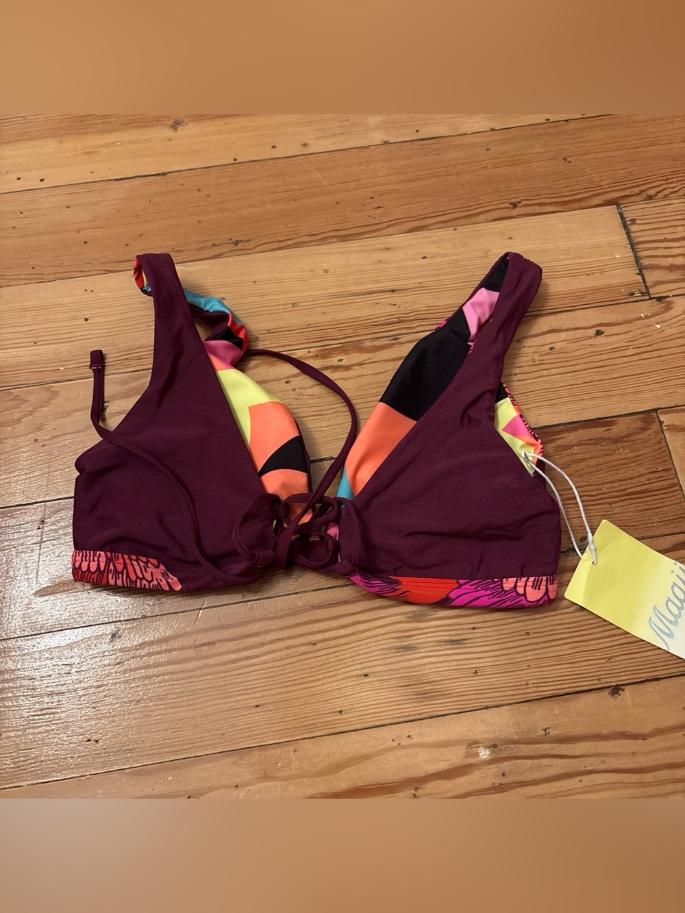 Maaji Reversible Swim Top NWT Pink Yellow Orange Medium M - Picture 4 of 7